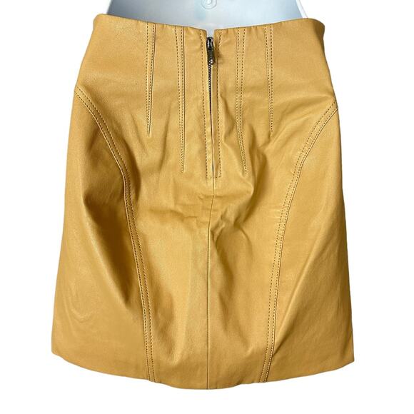 L'Academie Camel Real Leather Mini Skirt XXS Monochrome Designer $328 NEW no Tag - Picture 6 of 8
